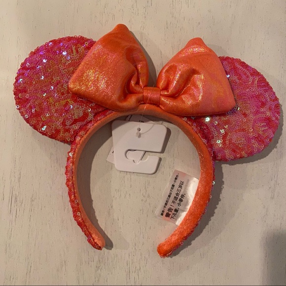 Disney Minnie Mouse Sequined Ears Headband Coral - Picture 2 of 2